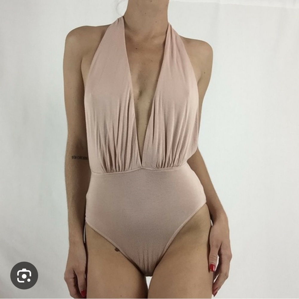 Nude Plunge draped Bodysuit